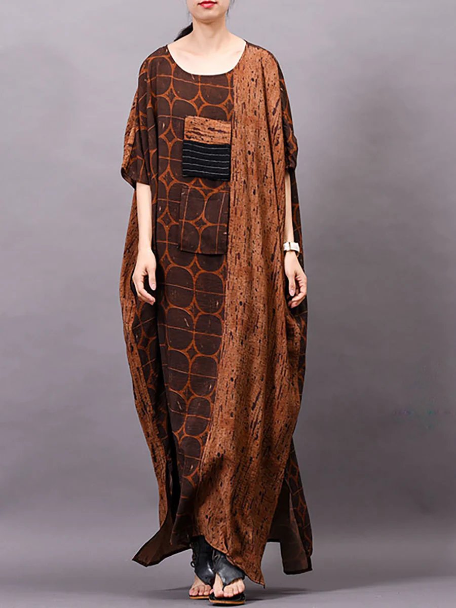 Plus Size Women Vintage Summer Print Maxi Dress - Image 4