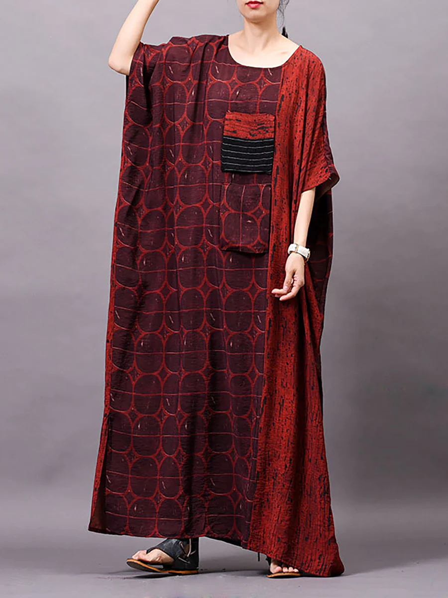 Plus Size Women Vintage Summer Print Maxi Dress - Image 5