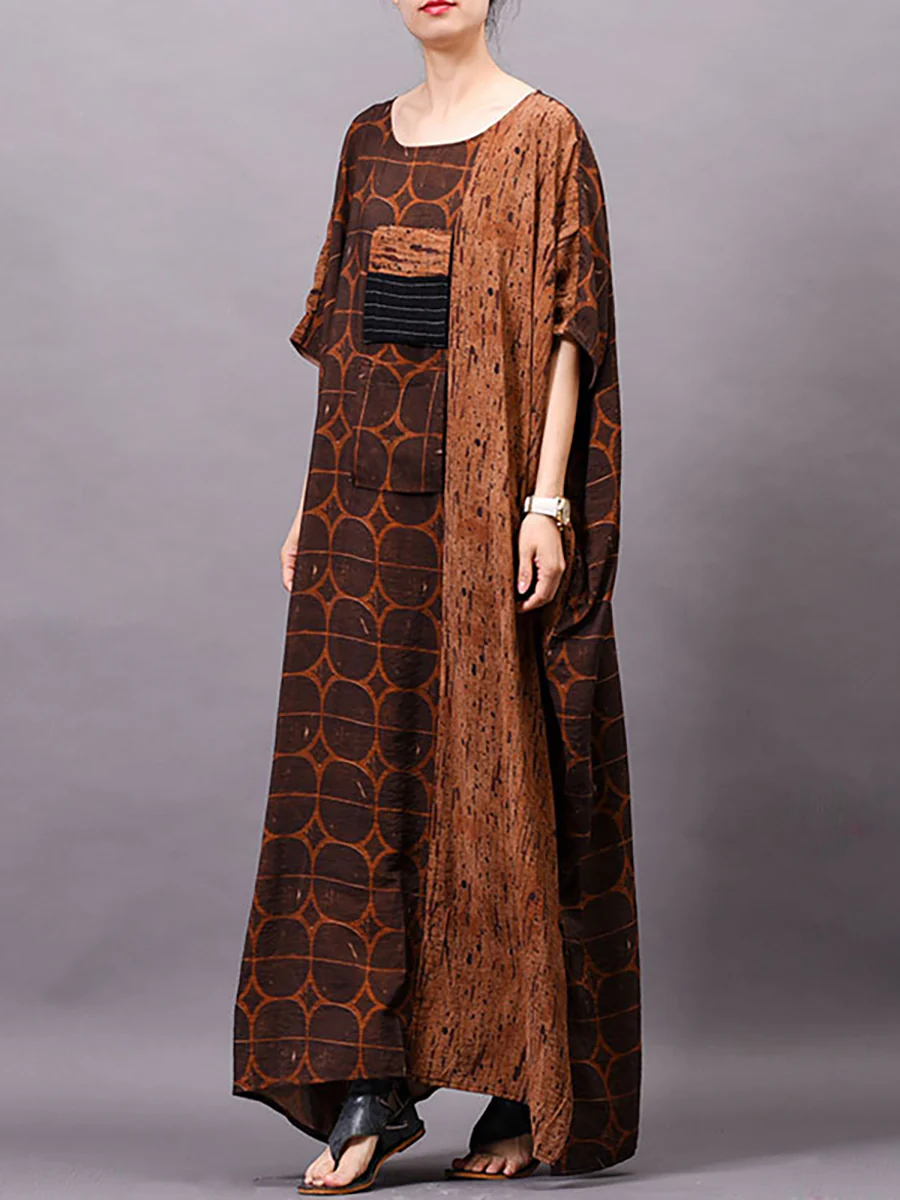 Plus Size Women Vintage Summer Print Maxi Dress - Image 6