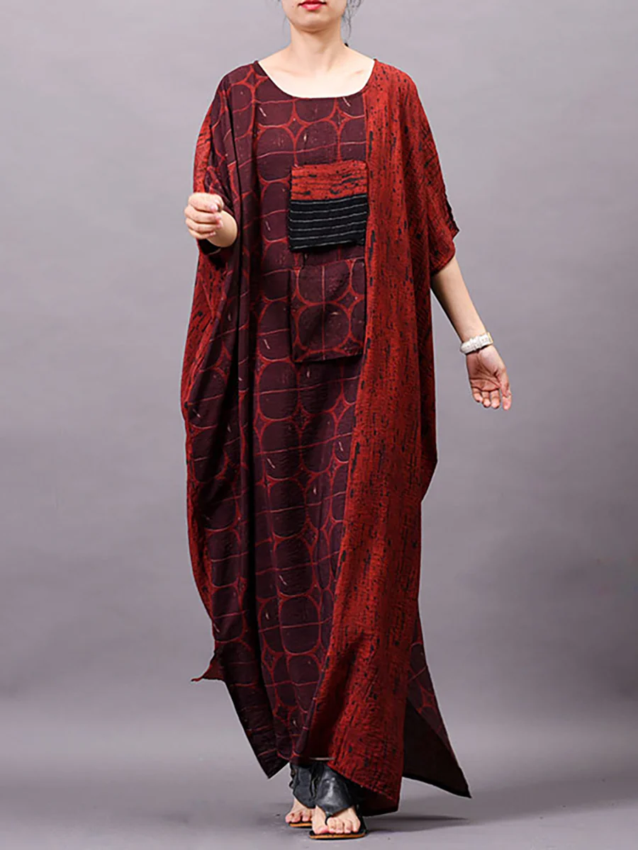 Plus Size Women Vintage Summer Print Maxi Dress - Image 7