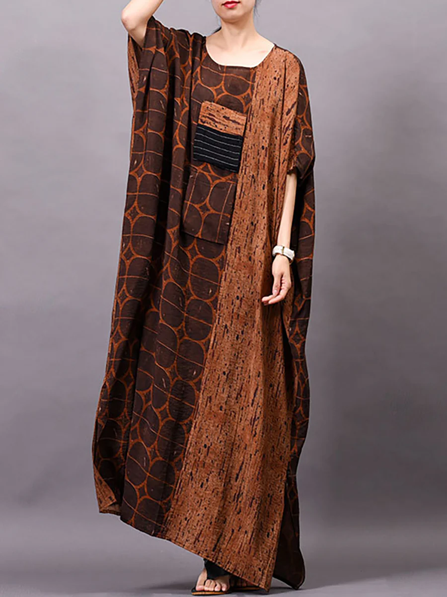 Plus Size Women Vintage Summer Print Maxi Dress - Image 8
