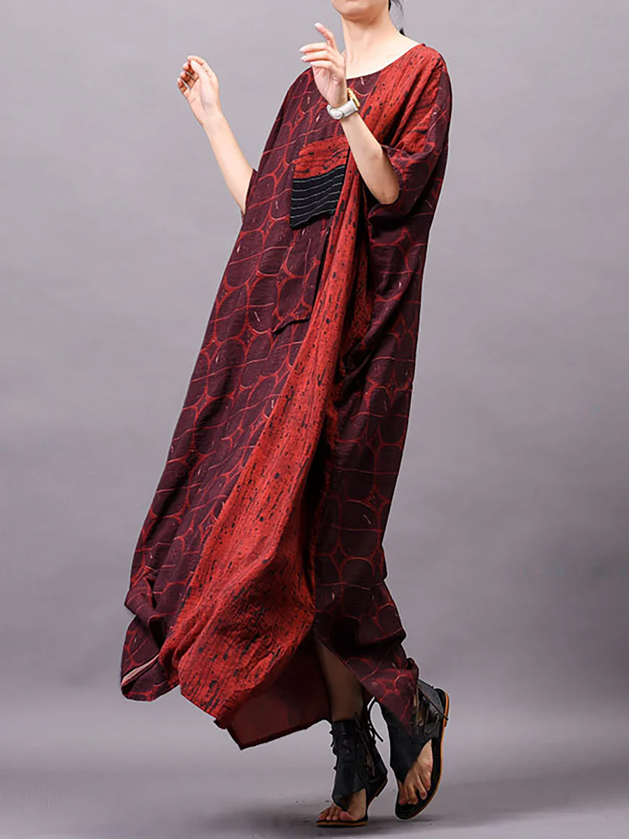 Plus Size Women Vintage Summer Print Maxi Dress - Image 9