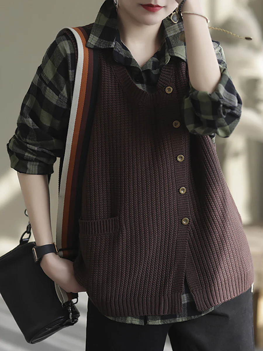 Plus Size Women Knitted Button Vest Waistcoat Sweater - Image 4
