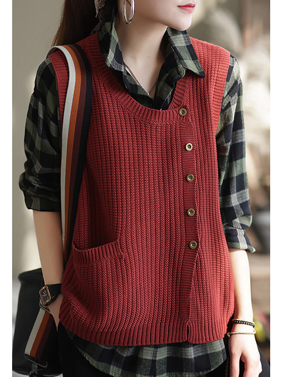 Plus Size Women Knitted Button Vest Waistcoat Sweater - Image 5