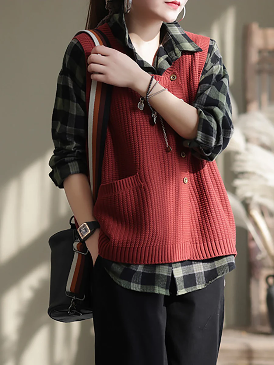 Plus Size Women Knitted Button Vest Waistcoat Sweater - Image 7