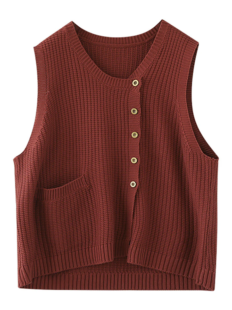 Plus Size Women Knitted Button Vest Waistcoat Sweater - Image 8