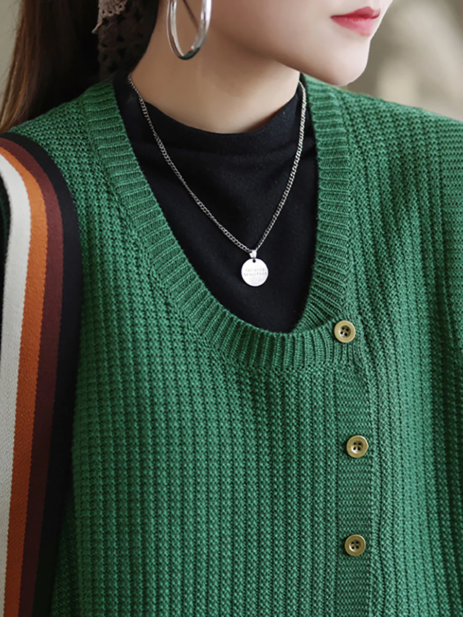 Plus Size Women Knitted Button Vest Waistcoat Sweater - Image 9